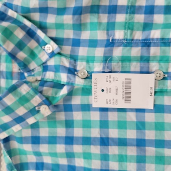 JCREW Crewcuts Long-sleeve button-down shirt, NWT, checkered pattern, Size 6-7, - Picture 3 of 5